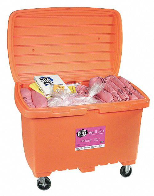 Spill Kit: 112 3/16 gal Container Capacity, Chest, 74 gal Volume Absorbed Per Kit, Orange