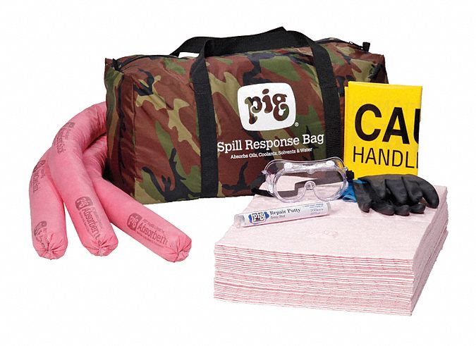 Spill Kit: Bag, 10 gal Volume Absorbed Per Kit, Camo