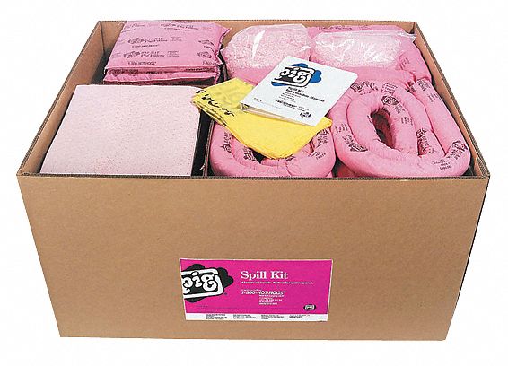Spill Kit Refill: Box, 108 gal Volume Absorbed Per Kit, Pink, 30RE54/30RE55