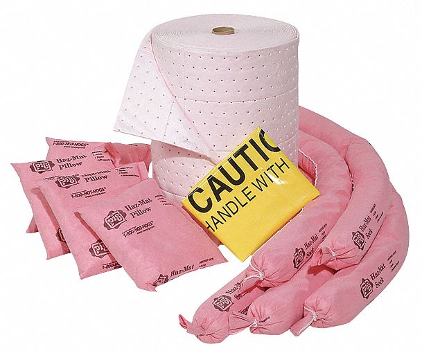 Spill Kit Refill: Box, 14 gal Volume Absorbed Per Kit, Pink, 30RE80/30RF02