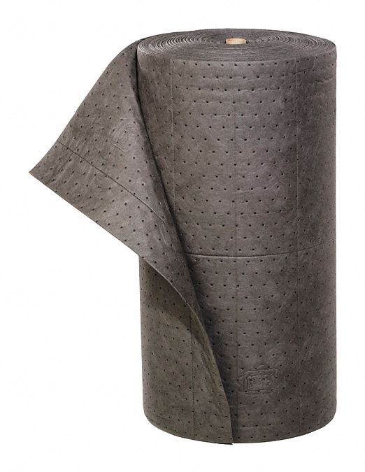 Sorbent Roll: 150 ft Lg, 30 in Wd, Gray, Polypropylene, 150 ft Roll Lg, 30 in Roll Wd, Bag