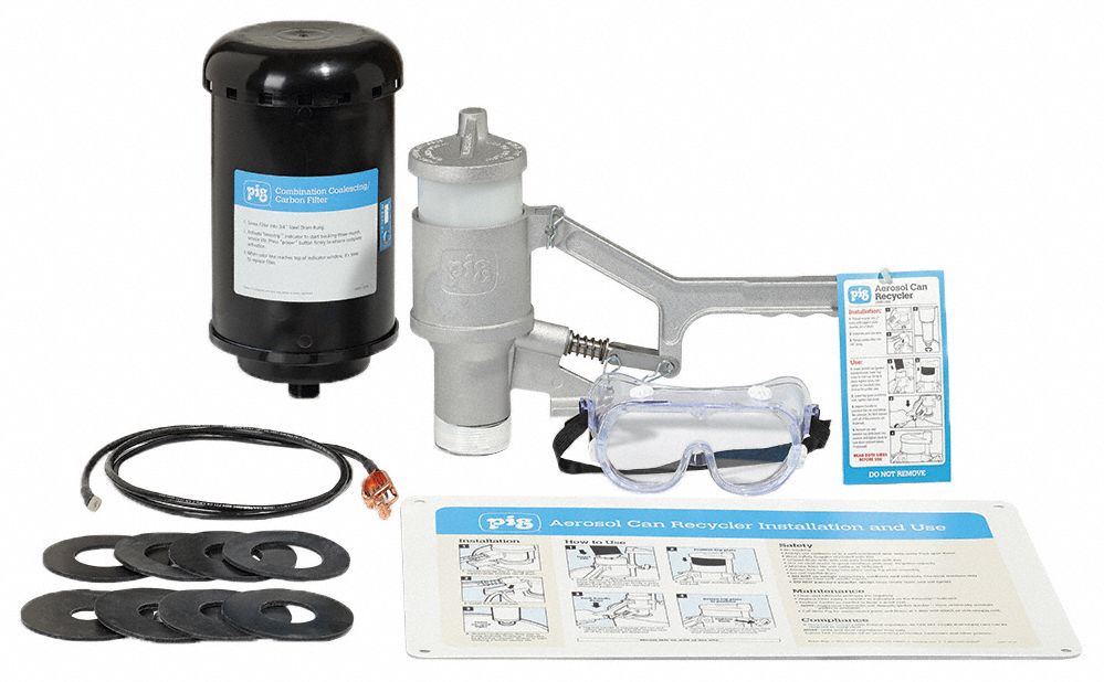 Aerosol Can Recycling System: 1 Can Capacity, Can Counter Not Included, Ground Wire Included