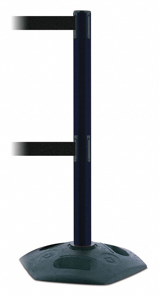 Barrier Post with Belt: Black, No Pattern, No Legend, 7 1/2 ft Belt Lg, Black