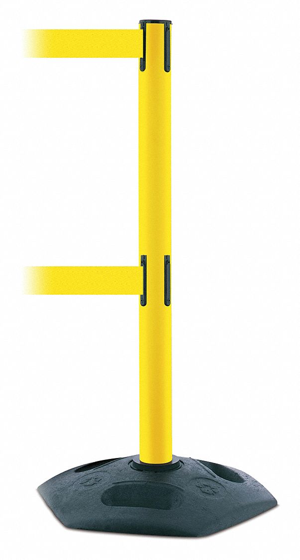 Barrier Post with Belt: Yellow, No Pattern, No Legend, 7 1/2 ft Belt Lg, Yellow