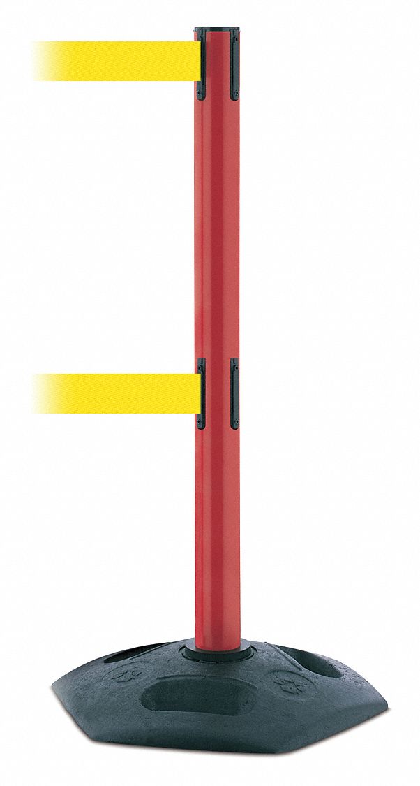 Barrier Post with Belt, 13 ft. L, Yellow