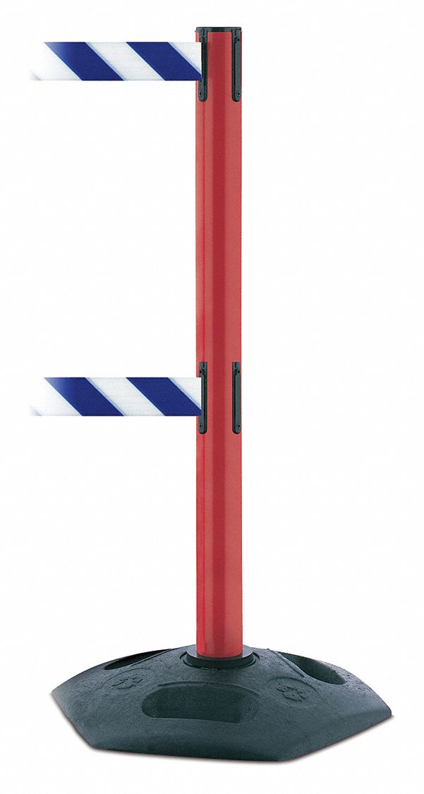 Barrier Post w/ Belt, Blue/White Striped