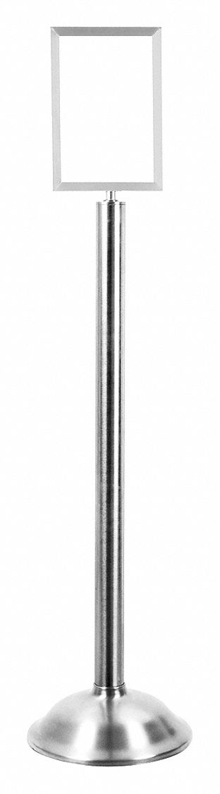Floor Sign Holder: Steel, 48 3/8 in Ht, Silver, 11 in Compatible Sheet Ht