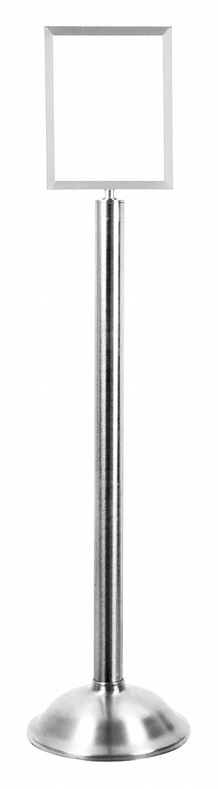 Floor Sign Holder: Steel, 48 3/8 in Ht, Silver, 11 in Compatible Sheet Ht