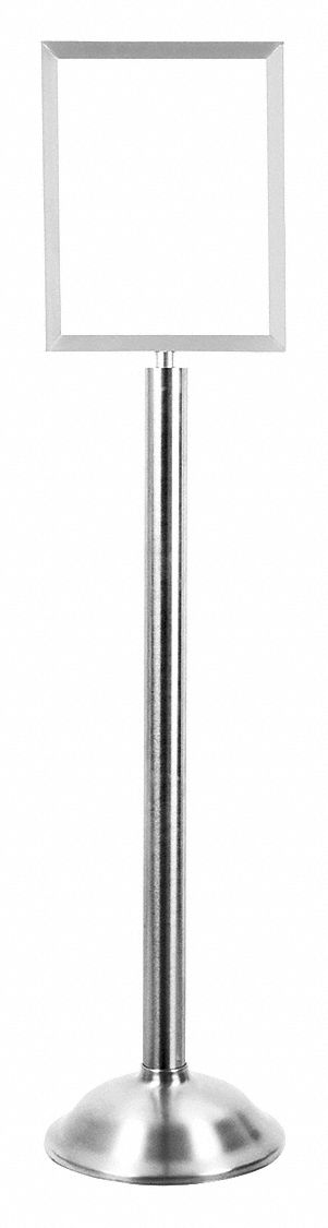 Floor Sign Holder: Steel, 51 3/8 in Ht, Silver, 14 in Compatible Sheet Ht