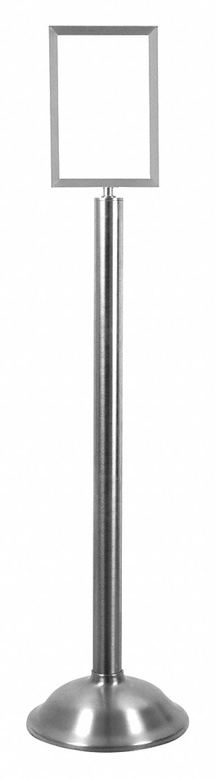 Floor Sign Holder: Steel, 48 3/8 in Ht, Silver, 11 in Compatible Sheet Ht