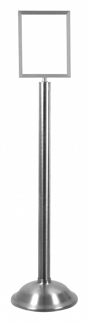 Floor Sign Holder: Steel, 48 3/8 in Ht, Silver, 11 in Compatible Sheet Ht