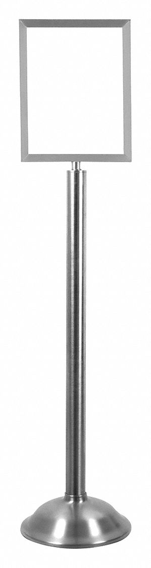 Floor Sign Holder: Steel, 51 3/8 in Ht, Silver, 14 in Compatible Sheet Ht