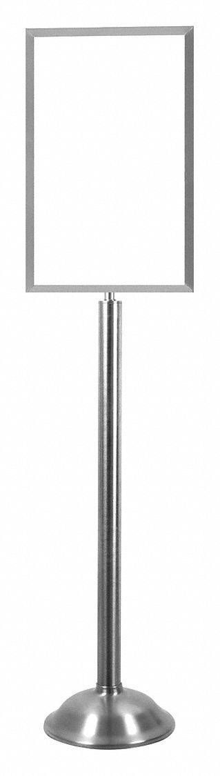 Floor Sign Holder: Steel, 59 1/2 in Ht, Silver, 22 in Compatible Sheet Ht
