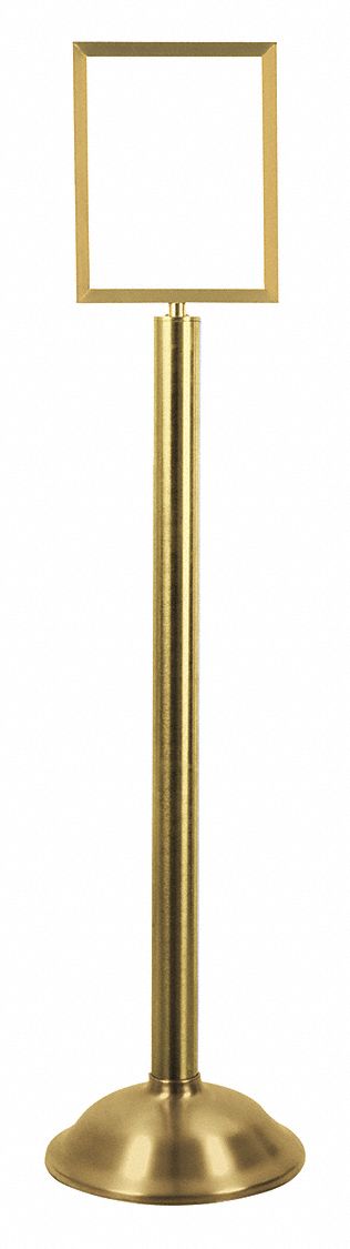 Floor Sign Holder: Steel, 48 3/8 in Ht, Brass, 11 in Compatible Sheet Ht
