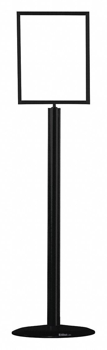 Floor Sign Holder: Steel, 49 in Ht, Black, 14 in Compatible Sheet Ht