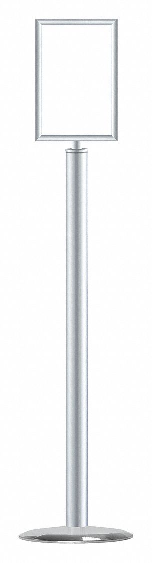 Floor Sign Holder: Steel, 46 in Ht, Silver, 11 in Compatible Sheet Ht