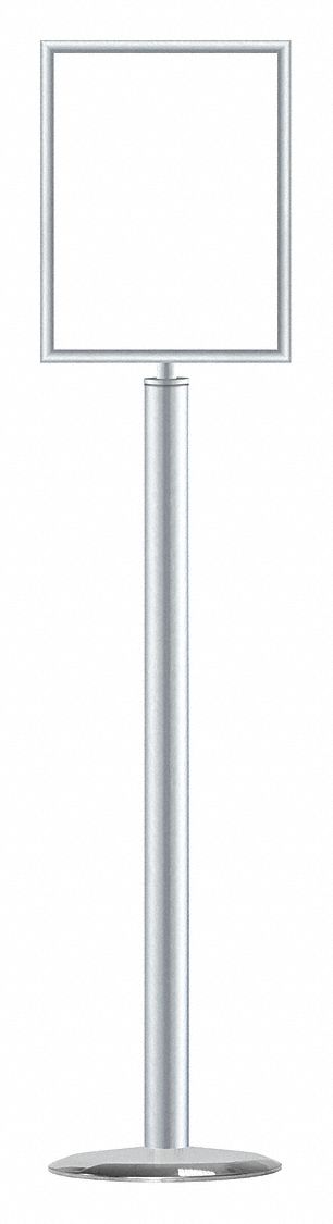 Floor Sign Holder: Steel, 49 in Ht, Silver, 14 in Compatible Sheet Ht