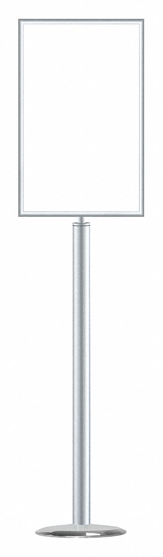 Floor Sign Holder: Steel, 57 1/4 in Ht, Silver, 22 in Compatible Sheet Ht