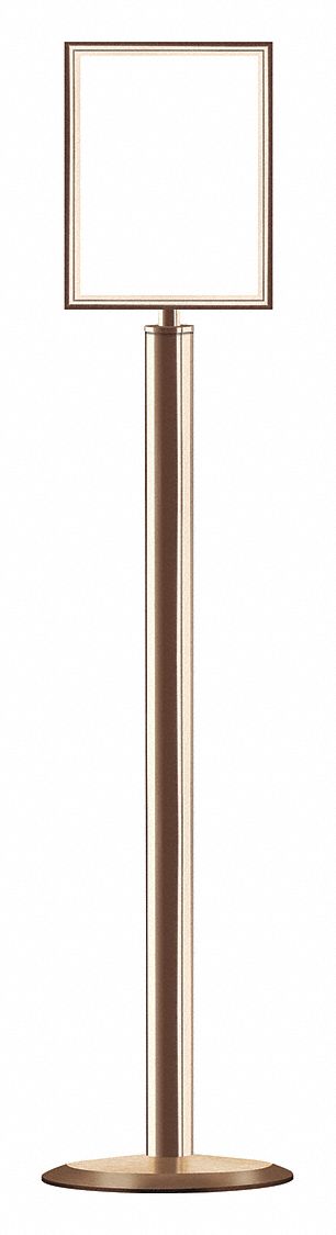 Floor Sign Holder: Steel, 46 in Ht, Brass, 11 in Compatible Sheet Ht