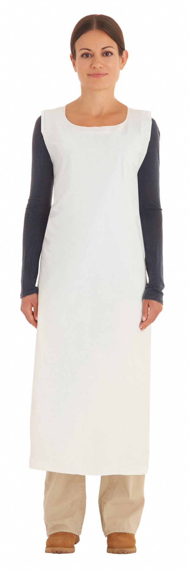 Apron: Vinyl, 6 mil Thick, Shin, Tie, Tie, White, Universal, 72 PK