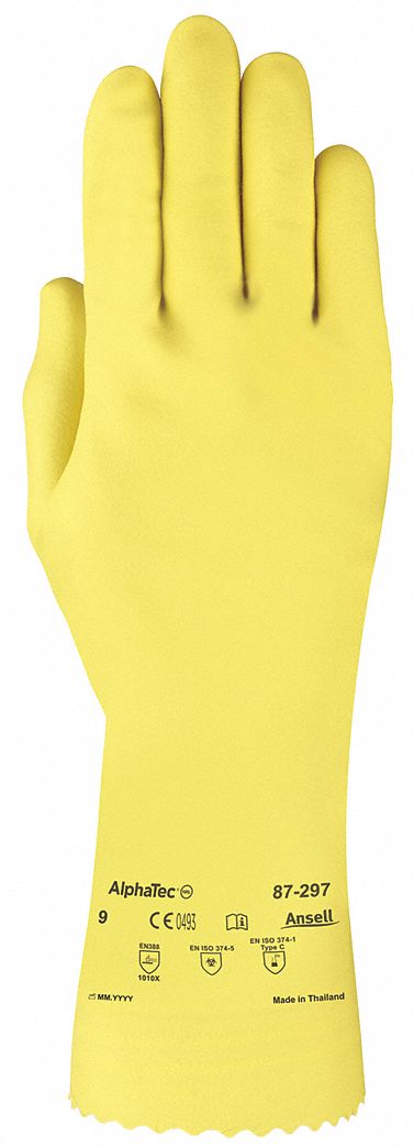 Chemical-Resistant Gloves: 87-297, ANSELL AlphaTec, 10 Glove Size, Gen Purpose, 12 in Glove Lg, 1 PR