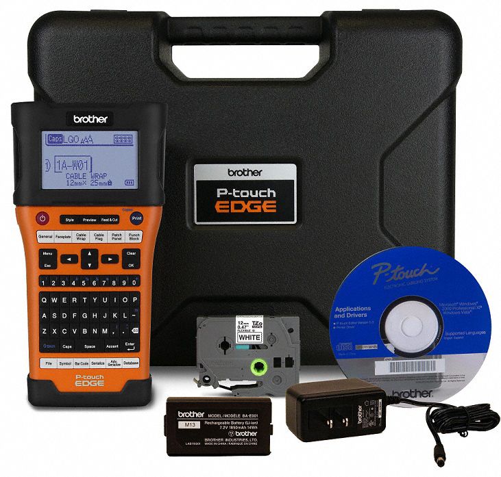 BROTHER Portable Label Printer, Ptouch EDGE 30RR07PT E500 Grainger