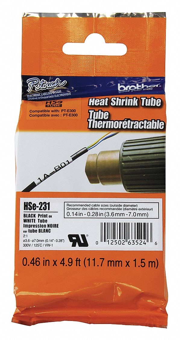 10PK Heat-Shrink Tubes Label Tape for Brother Black on White HSe231 PT-E300 E500 