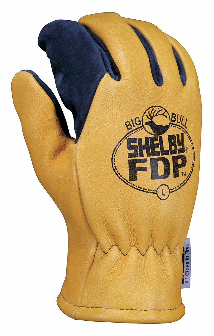 Firefighters Gloves: Structural, Gauntlet, 2XL, Brushed Pigskin Leather, Blue/Gold, 1 PR