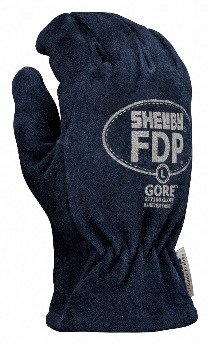 Firefighters Gloves: Structural, Gauntlet, XL, Cowhide Leather, Blue, Cowhide Leather, 1 PR