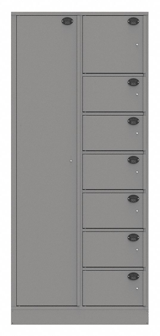 Law Enforcement Evidence Locker: Non-Pass-Through Backing, Slam Latch, 8 Compartments, Gray