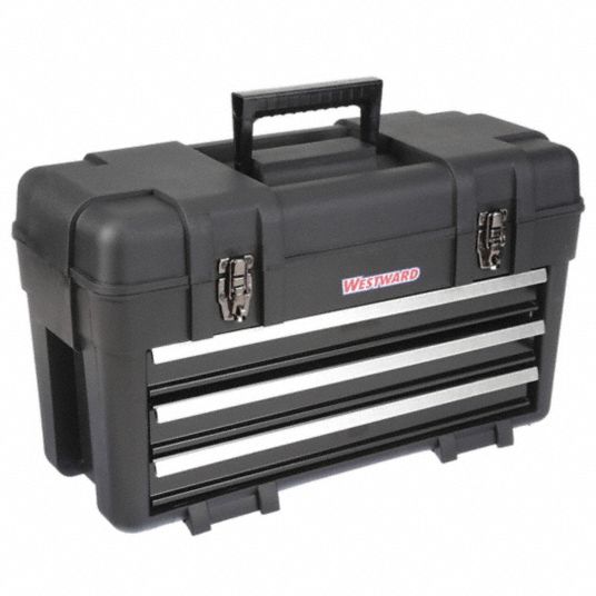 Plastic, Steel, Portable Tool Box, 23 in Overall Width, 10 1/2 in Overall  Depth - Grainger