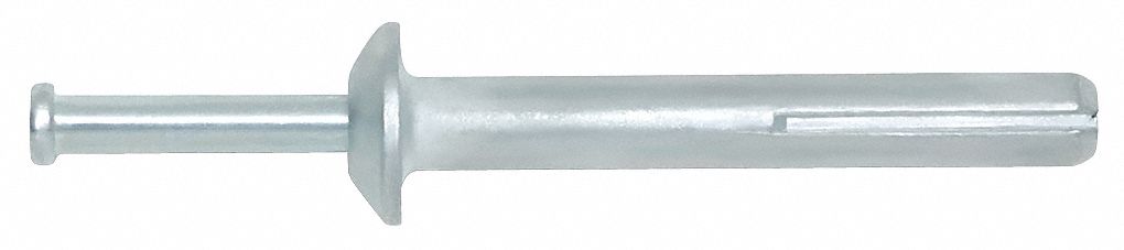 Drive Anchor: 1/4 in Dia, 1 1/4 in Overall Lg, Mushroom, Zamac Alloy, Zinc Plated, 100 PK