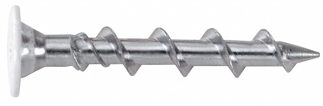 Wall Anchor Screw: 1/4 in Dia, 1 1/2 in Overall Lg, Steel, Wafer, Phillips, Steel, Plain, 100 PK