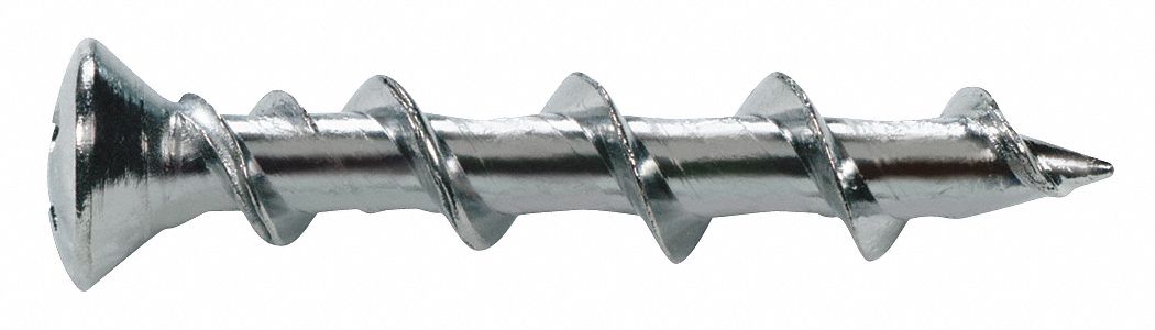 Wall Anchor Screw: 1/4 in Dia, 1 1/4 in Overall Lg, Steel, Oval, Phillips, Steel, Plain, 100 PK