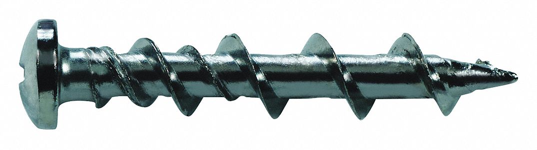 Wall Anchor Screw: 1/4 in Dia, 1 1/4 in Overall Lg, Steel, Pan, Phillips, Steel, Plain, 100 PK