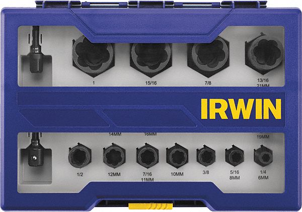 IRWIN Screw Extractor Set: 1/2 in Drive Size, 19 Pieces, 1/4 in to 1 in  Socket Size Range