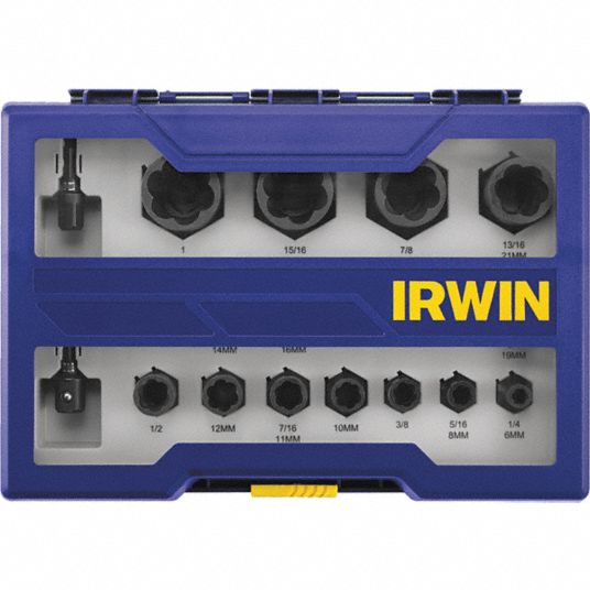 IRWIN Screw Extractor Set: 1/2 in Drive Size, 19 Pieces, 1/4 in to 1 in  Socket Size Range