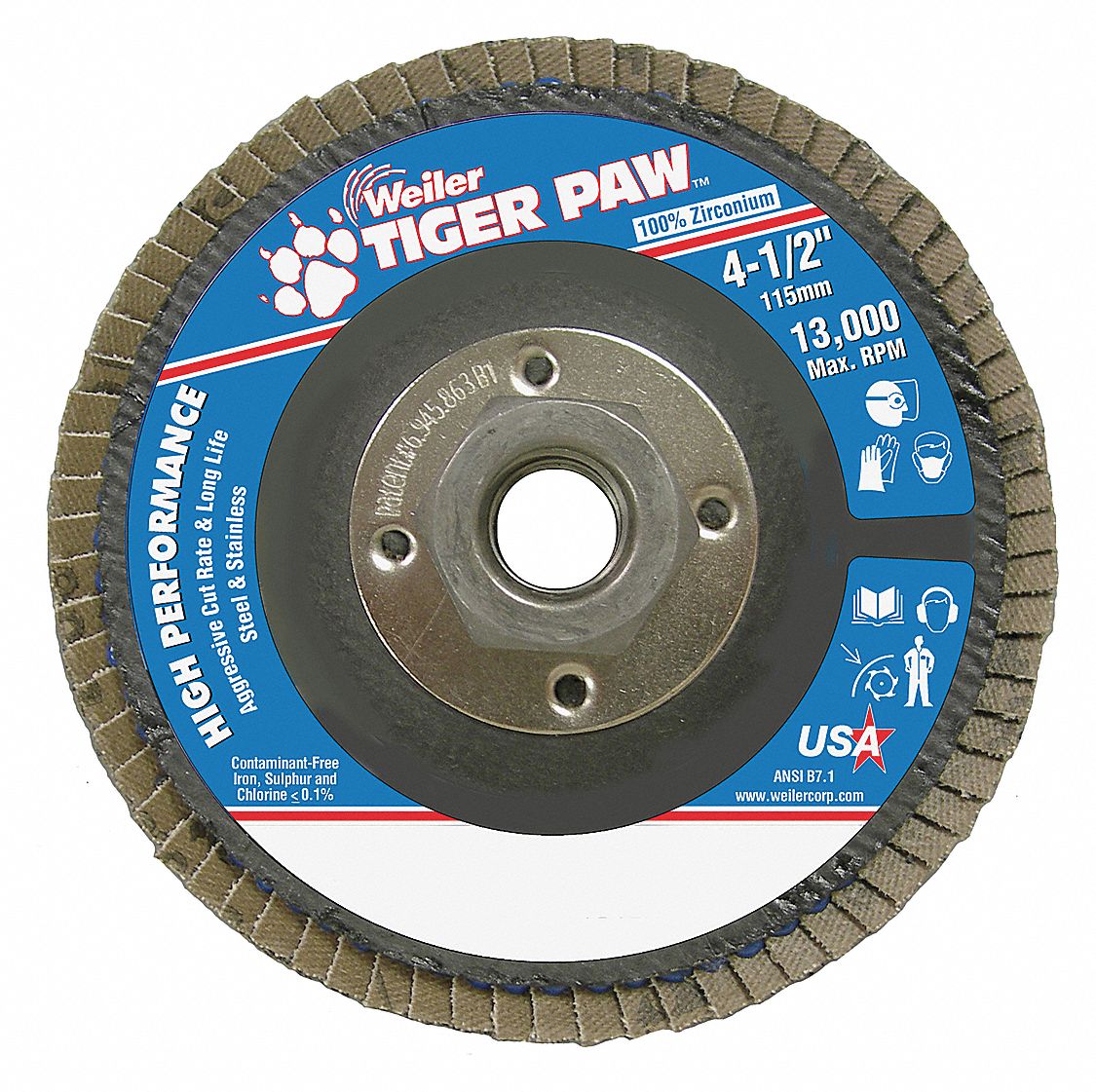Flap Disc: Type 29, 4-1/2" x 5/8"-11, Zirconia Alumina, 80 Grit, Phenolic Bk, Std Density