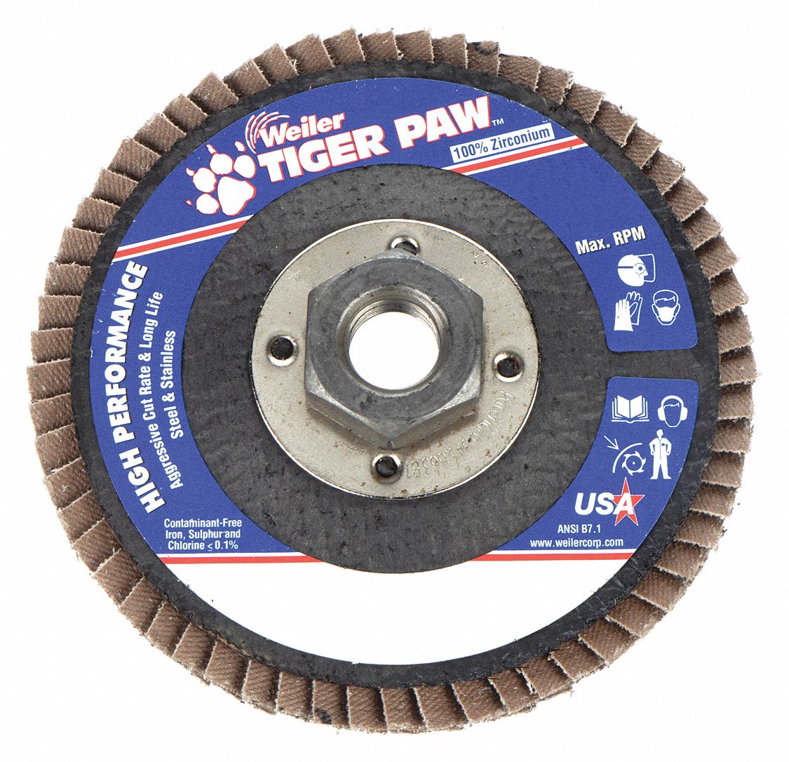 WEILER, Type 27, 4 1/2 in x 5/8"11, Flap Disc 30TT8798810 Grainger