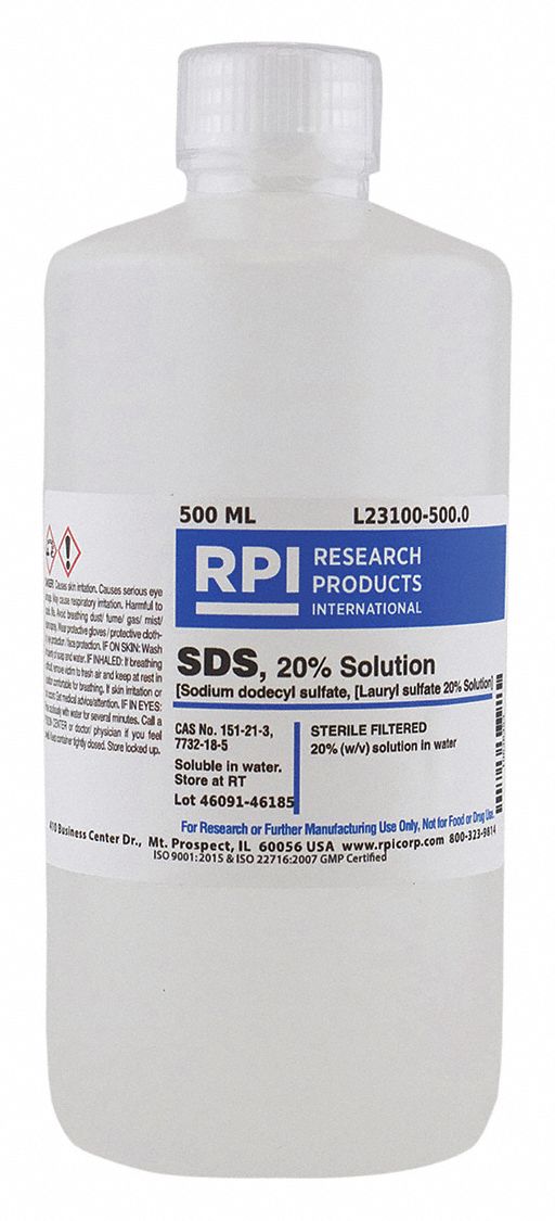 RPI SDS 20 Percent Solution, Buffers, 500 mL 30TY69L23100500.0 Grainger
