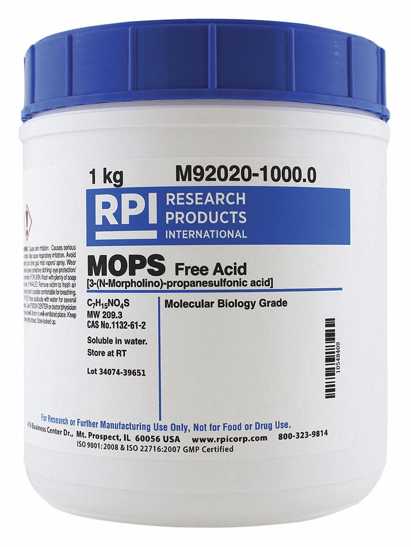 RPI MOPS Free Acid M92020, 1132612, 209.3, C7H15NO4S, 1 kg Chemical