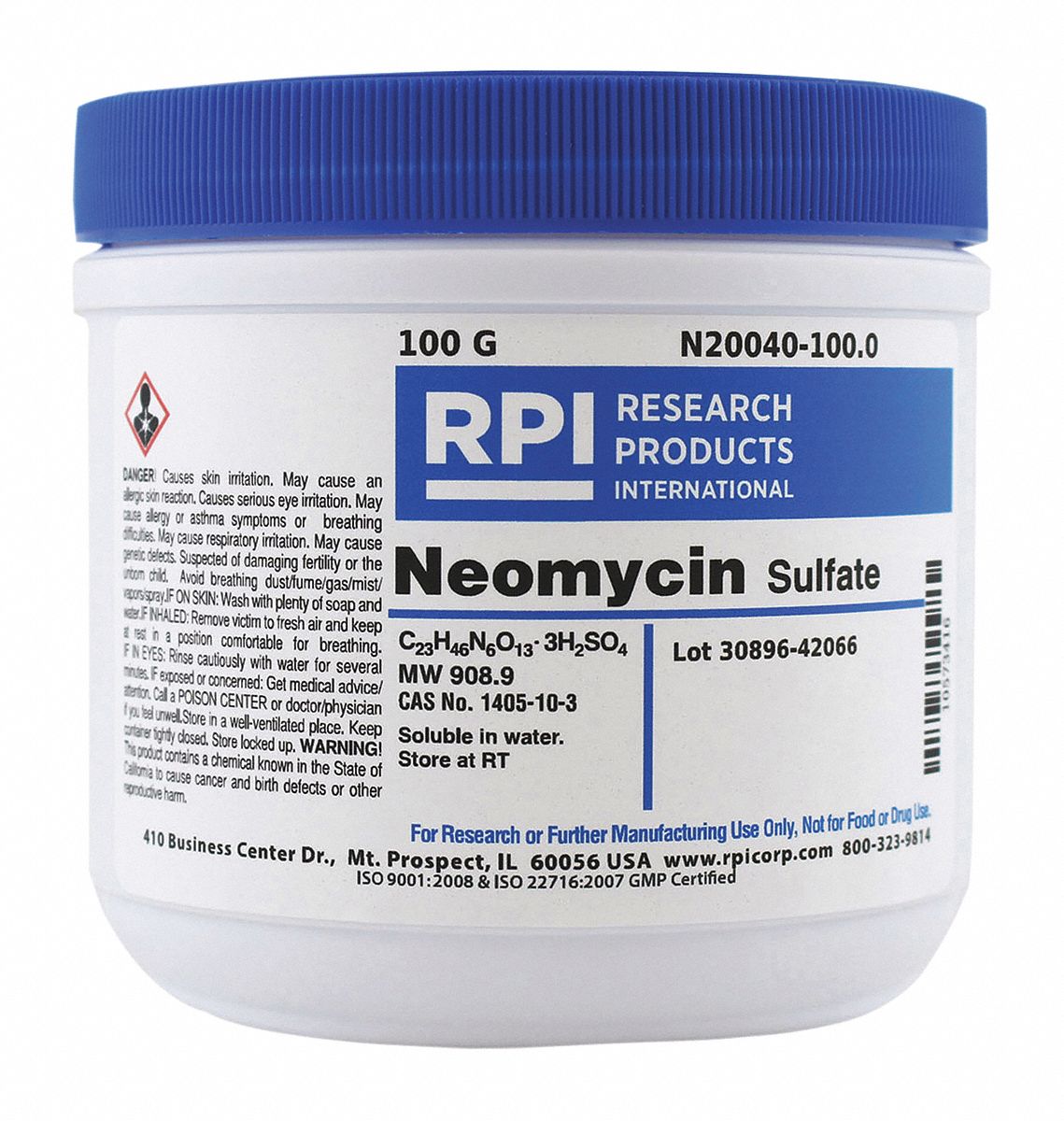 RPI Neomycin Sulfate, 100 g Powder - 30TZ63|N20040-100.0 - Grainger