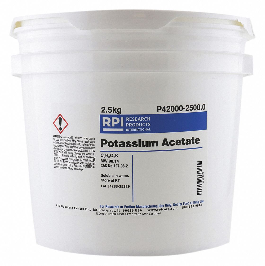 RPI Potassium Acetate, 2.5kg 30UA27P420002500.0 Grainger