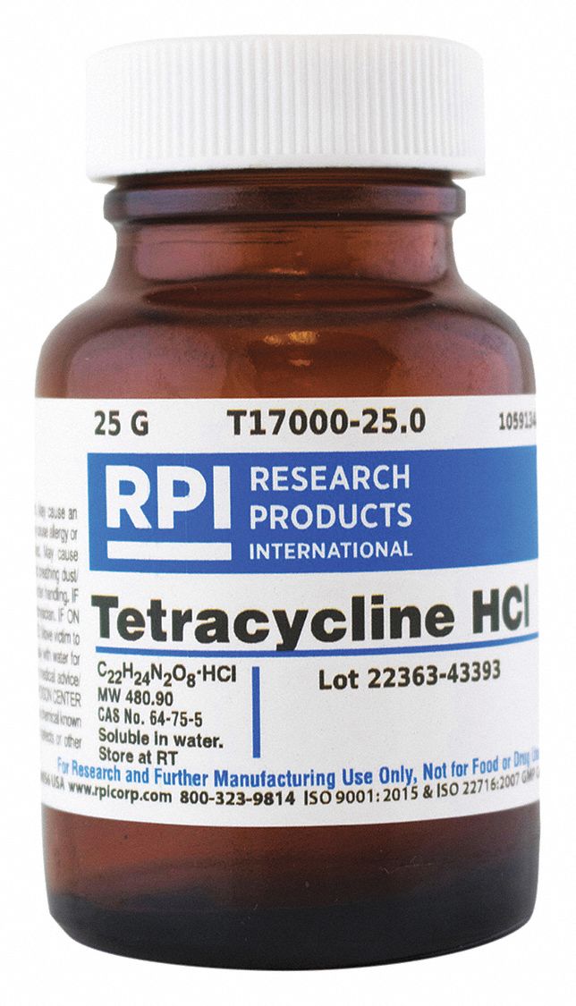 RPI Tetracycline Hydrochloride, 25 g Powder - 30UA78|T17000-25.0 - Grainger
