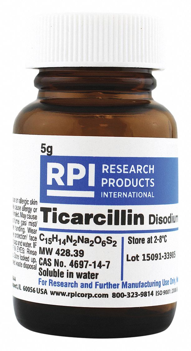 RPI Ticarcillin, Disodium Salt: 5 g Container Size, Powder - 30UC11 ...