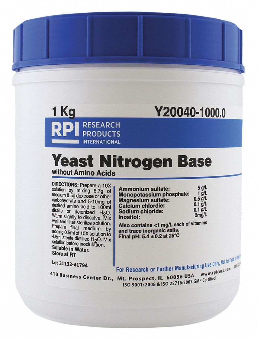RPI Yeast Nitrogen Base w/ Amino Acids 1 kg Container Size, Powder