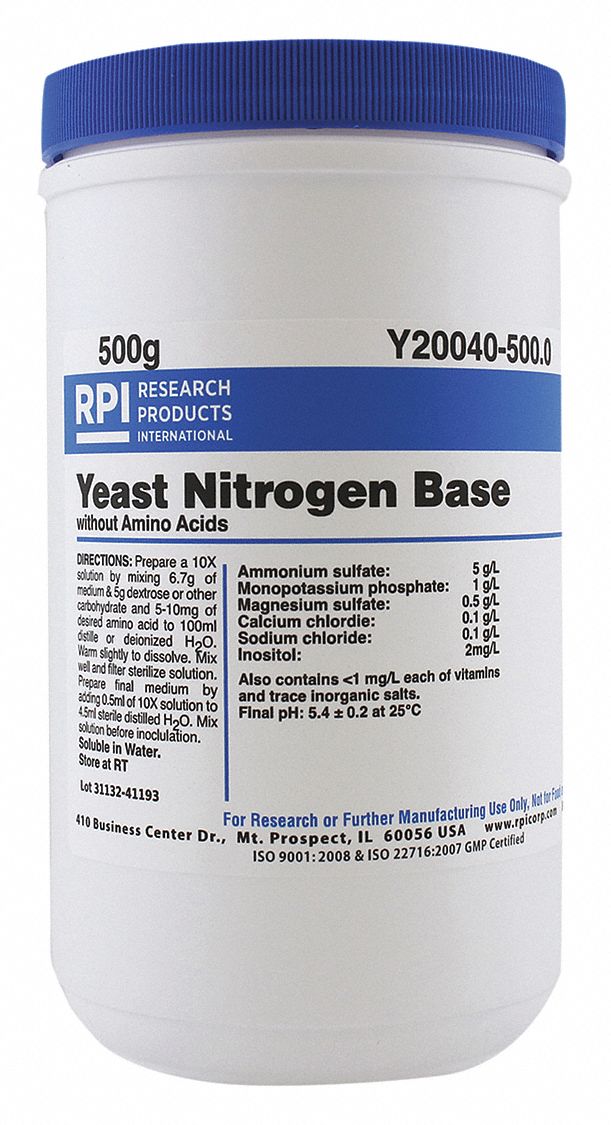 RPI Yeast Nitrogen Base w/ Amino Acids: 500 g Container Size, Powder ...