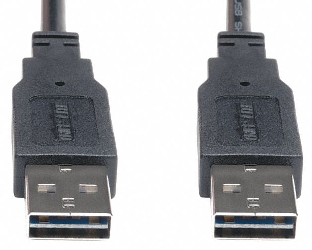 Reversible USB Cable: Type A End 1, Type A End 2, Black, 36 in Lg, 2.0 USB Specification