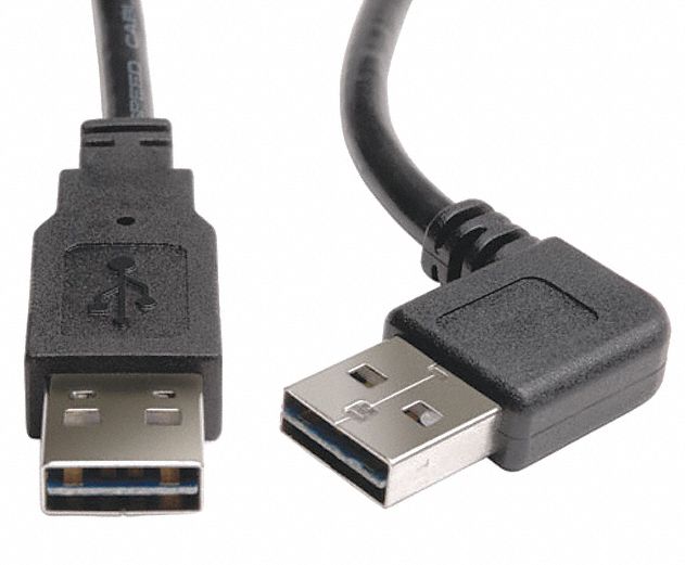 Right Angle USB Cable: Type A End 1, Type A End 2, Black, 36 in Lg, 2.0 USB Specification