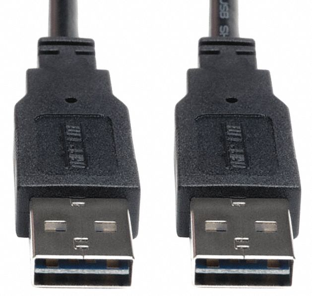 Reversible USB Cable: Type A End 1, Type A End 2, Black, 10 ft Lg, 2.0 USB Specification